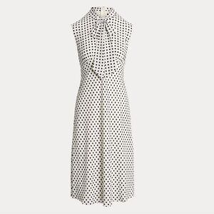 Ralph Lauren Polka-Dot Georgette Tie-Neck Dress